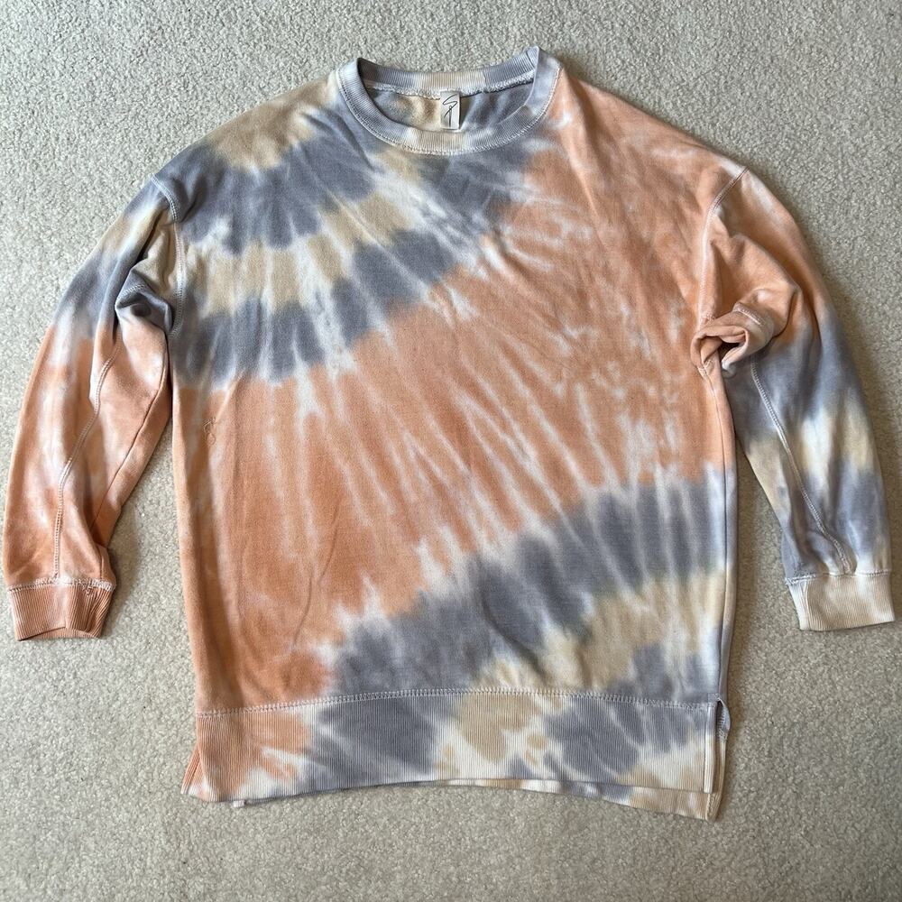 Tie Dye Sweatshirt Pink Blue Yellow Womens Medium Crewneck Pullover Lounge Top